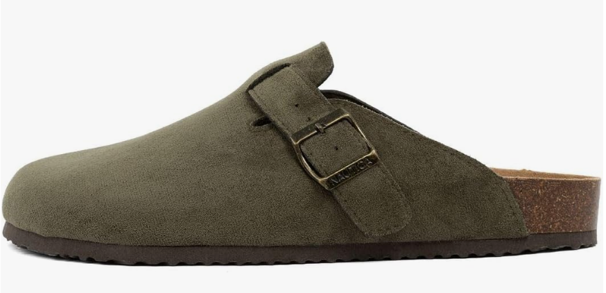 Nautica - Zuecos para mujer y hombre, de gamuza vegana, con hebilla de corcho, cómodos zapatos de patata con soporte de arco (piel sintética/lisa)