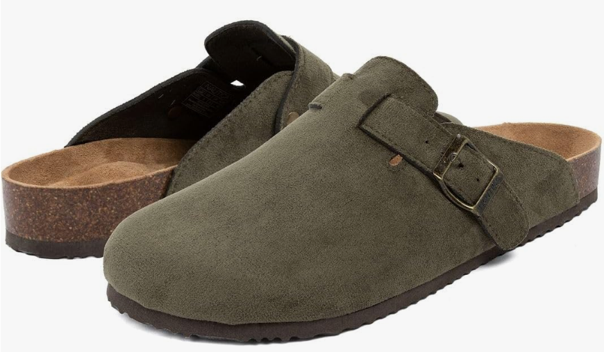 Nautica - Zuecos para mujer y hombre, de gamuza vegana, con hebilla de corcho, cómodos zapatos de patata con soporte de arco (piel sintética/lisa)